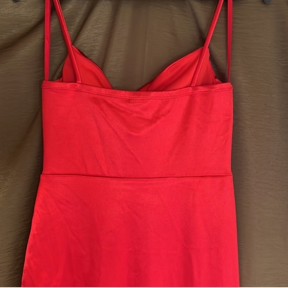 Windsor- Lola High Slit Satin Dress (Lipstick Red)-Small - Picture 6 of 10